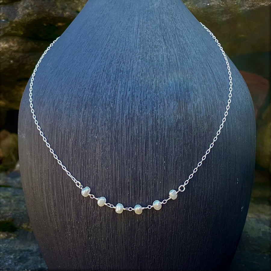 Sterling Silver Choker with White Freshwater Pearls